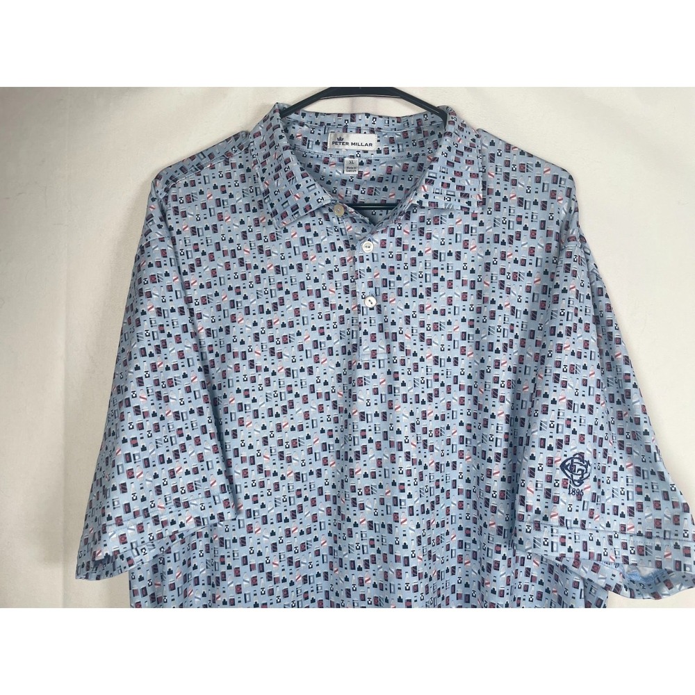 Peter Millar Oakmont Country Club Golf Men's Print Polo Shirt Blue Size XL